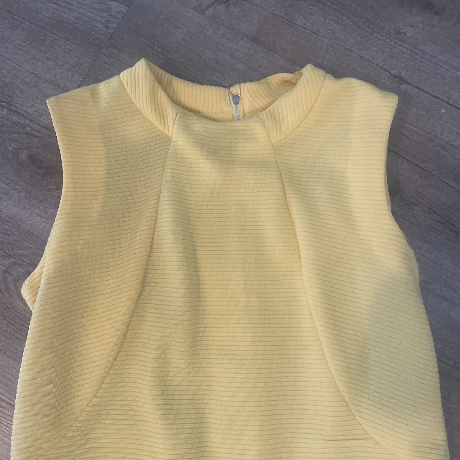 1960s Mod Yellow Textured Knit High Jewel Neck ALine Mini Dress w/Princess Seam