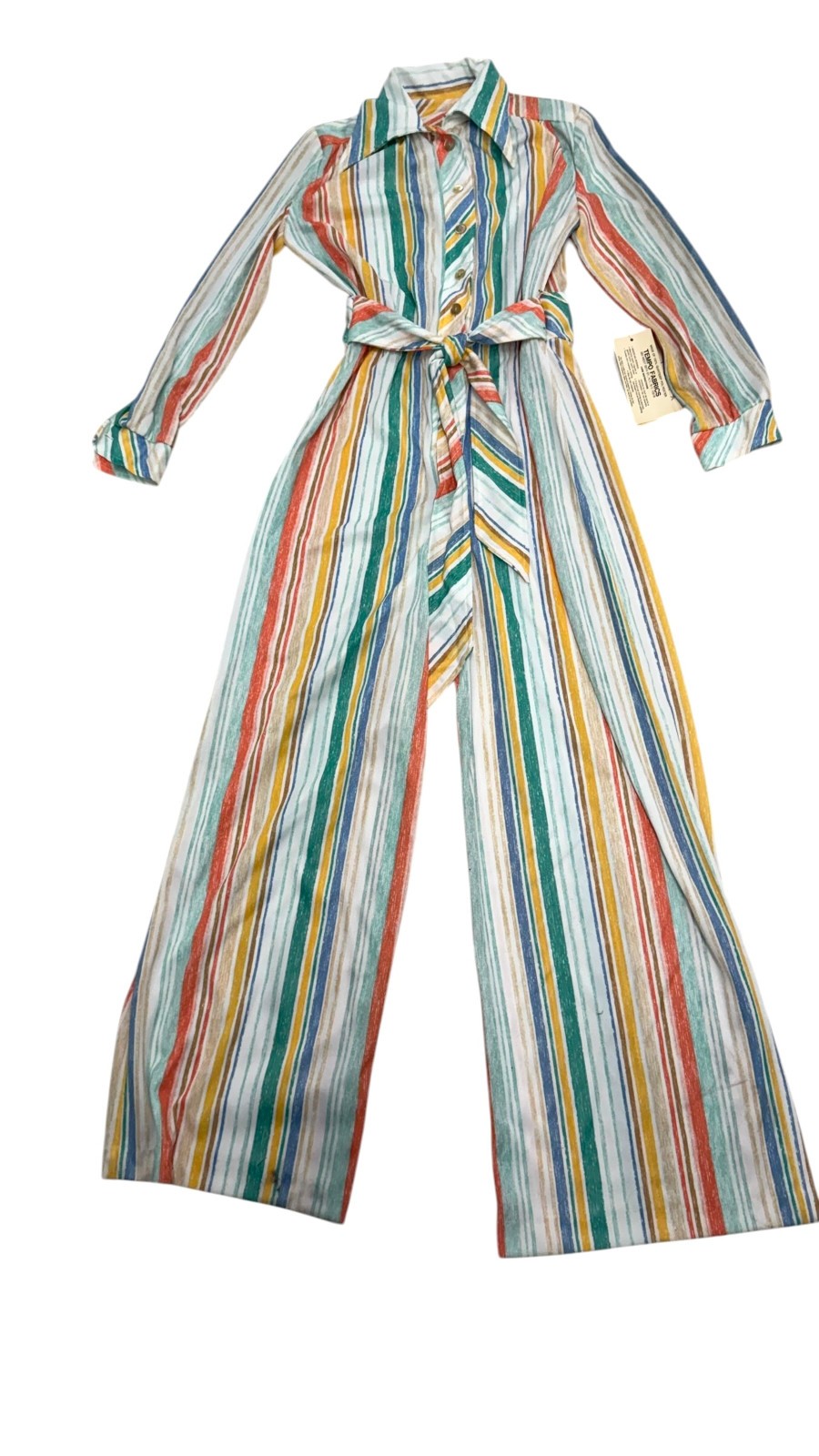 Vintage 1970s Jane Victor Striped Belted Wide Leg Jumpsuit NWT Size 12