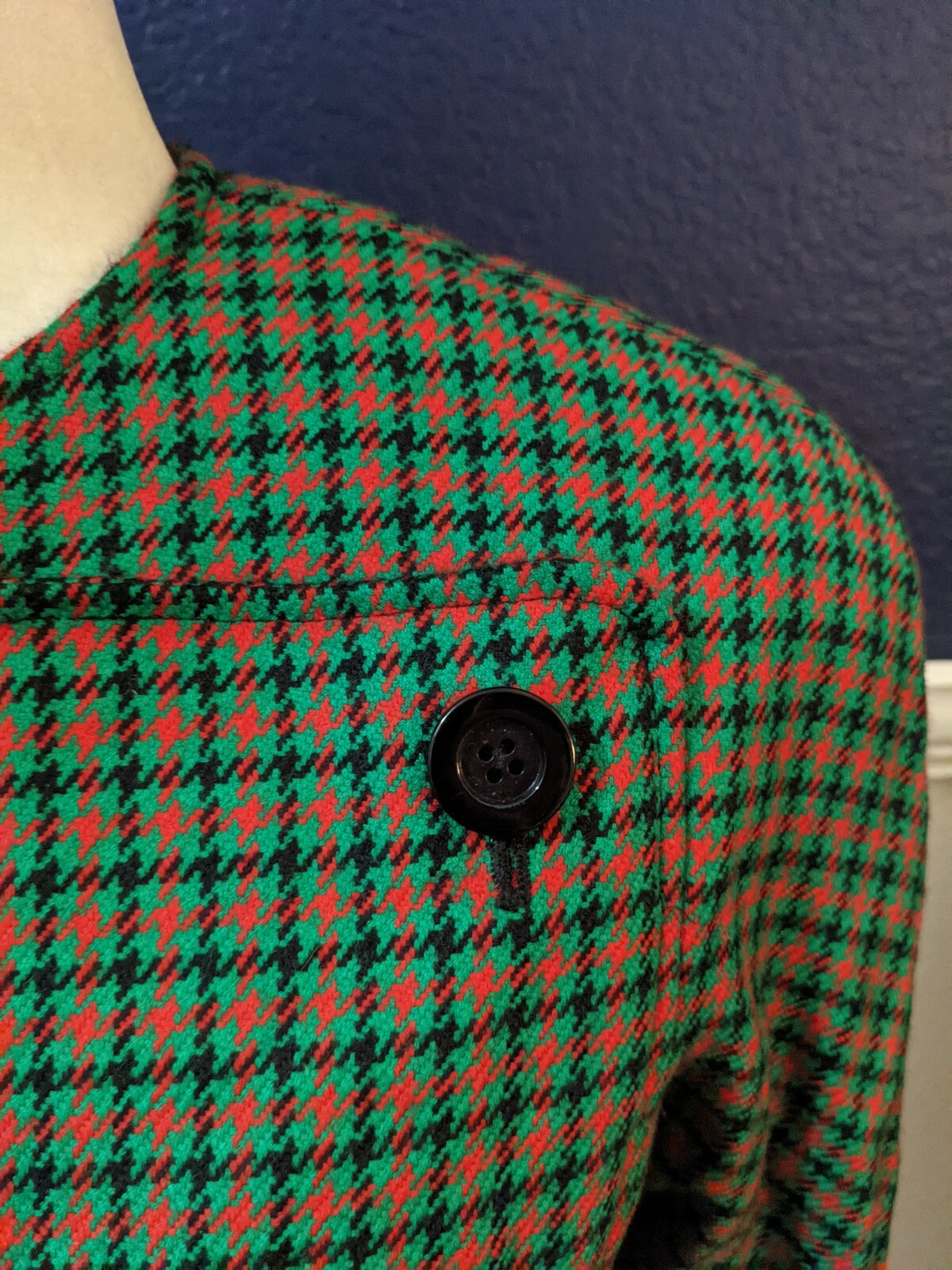 VTG Carlisle Green Red Plaid Collarless Blazer Jacket 100% Wool Sz 6 Small S