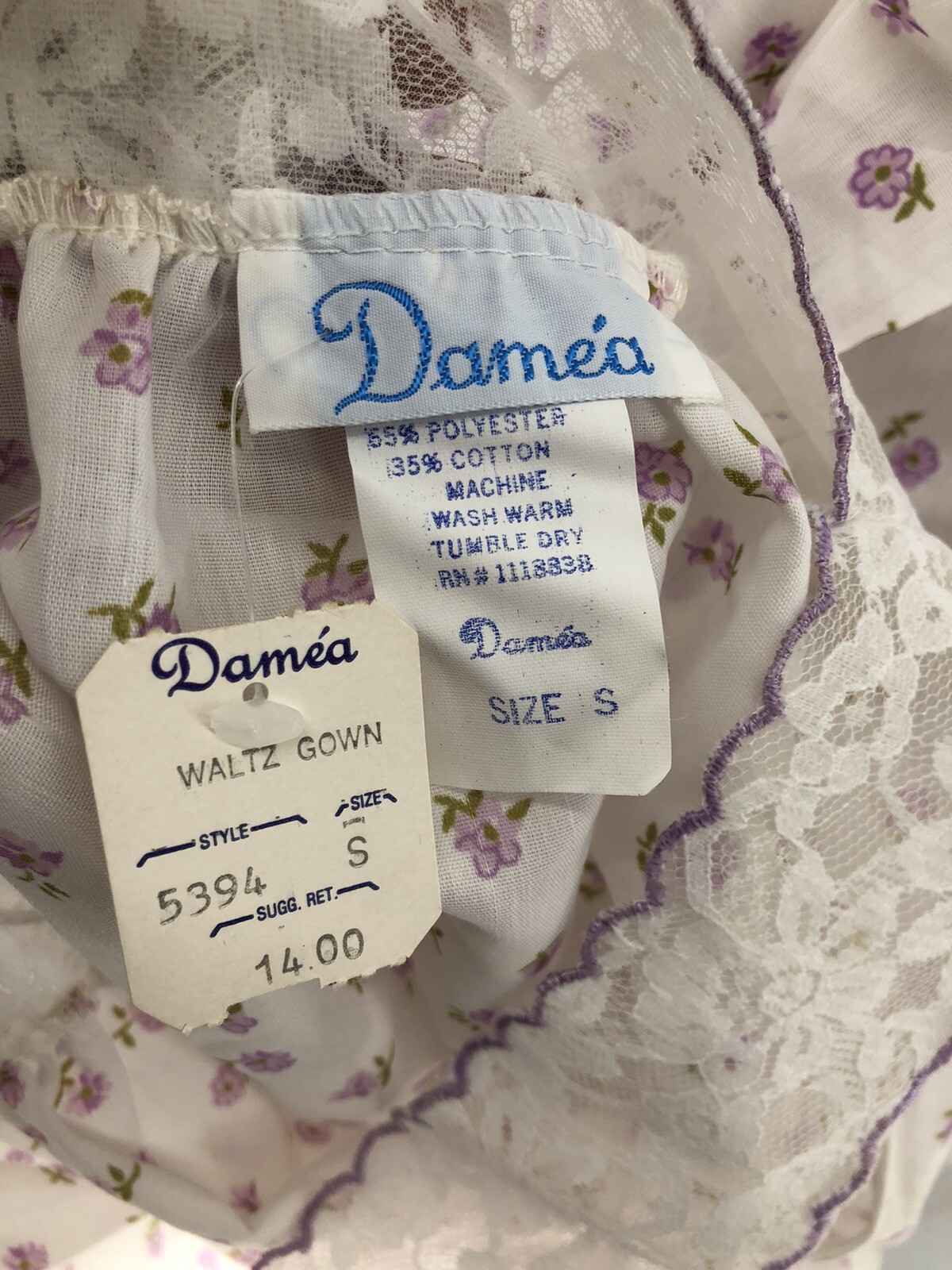 Vtg Damea Waltz Gown Nightgown Dress Womens Size S Purple Floral Pattern