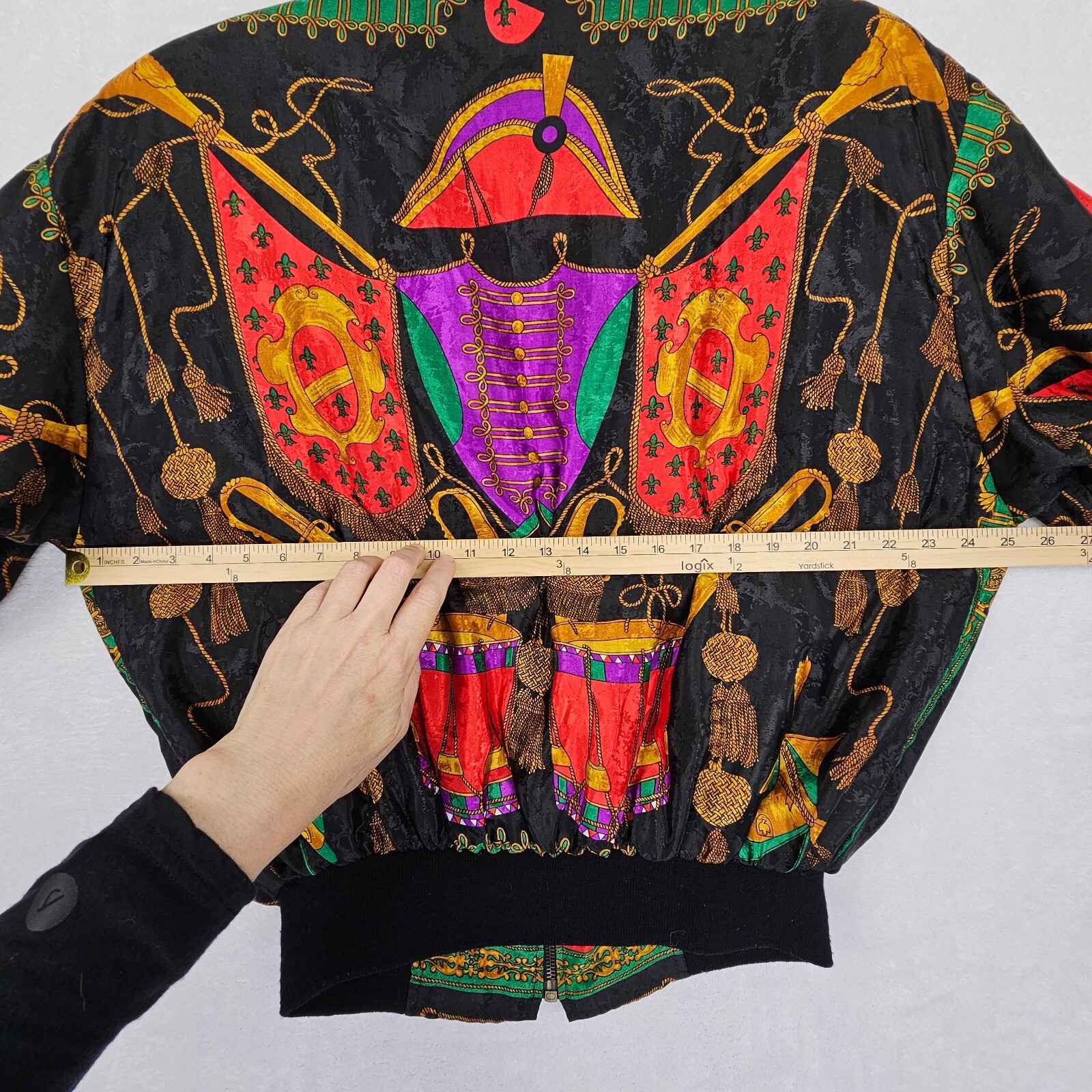 VTG Metro High Fashion Jacket Women L Colorful Full Zip Shoulder Pads Satiny Y2K