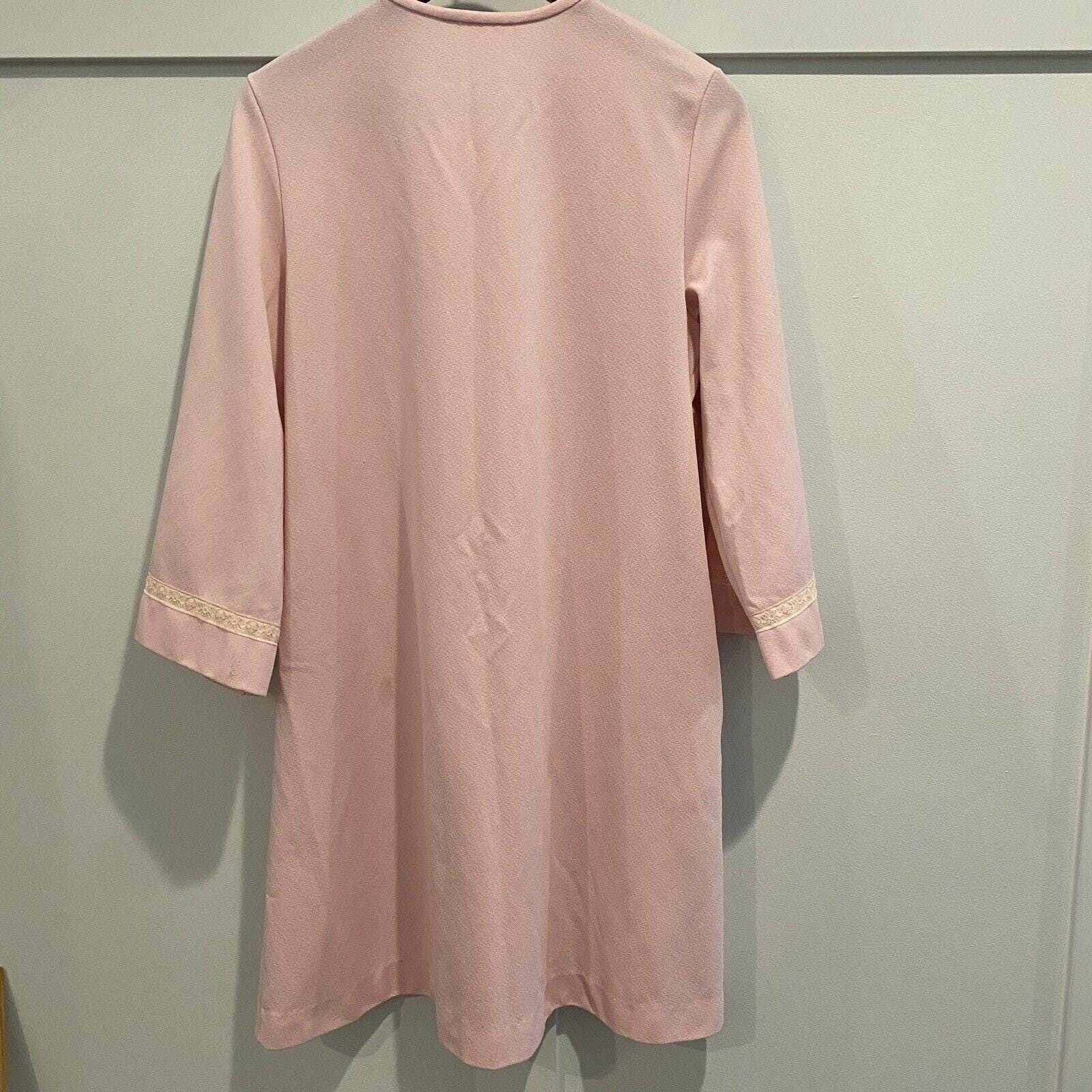Vintage Gossard Artemis House Coat Robe Medium M Pink Lace Trim Midi Length 70s
