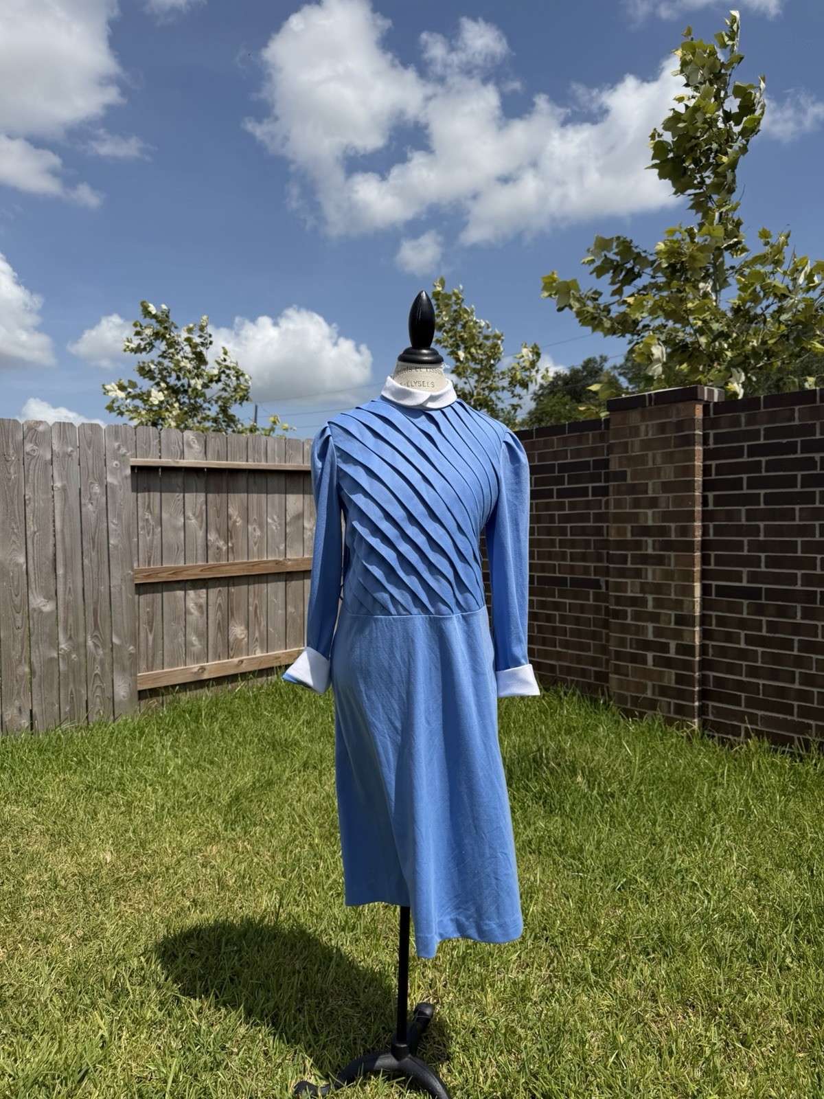 The Shirtdress Sears Blue & White Collared Long Sleeve Shift Dress Petite 14P
