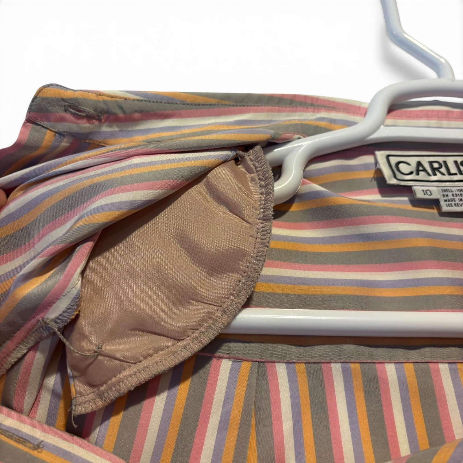 Carlisle Womens Vintage 100% Silk Striped Button Down Blouse Multi Color Size 10