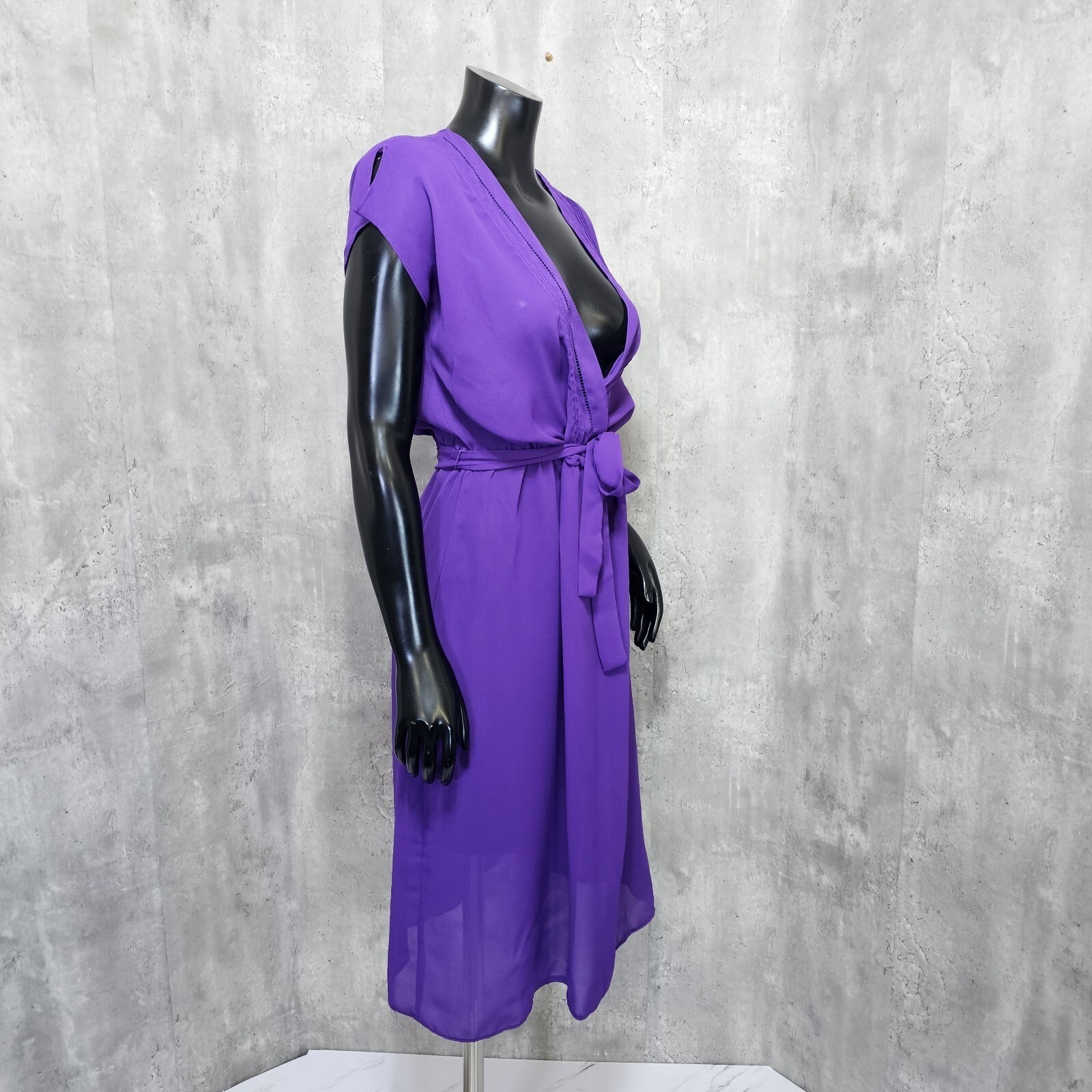 Vintage Brasseur of California Purple Sheer Midi Dress Belted Boho Glam Size M