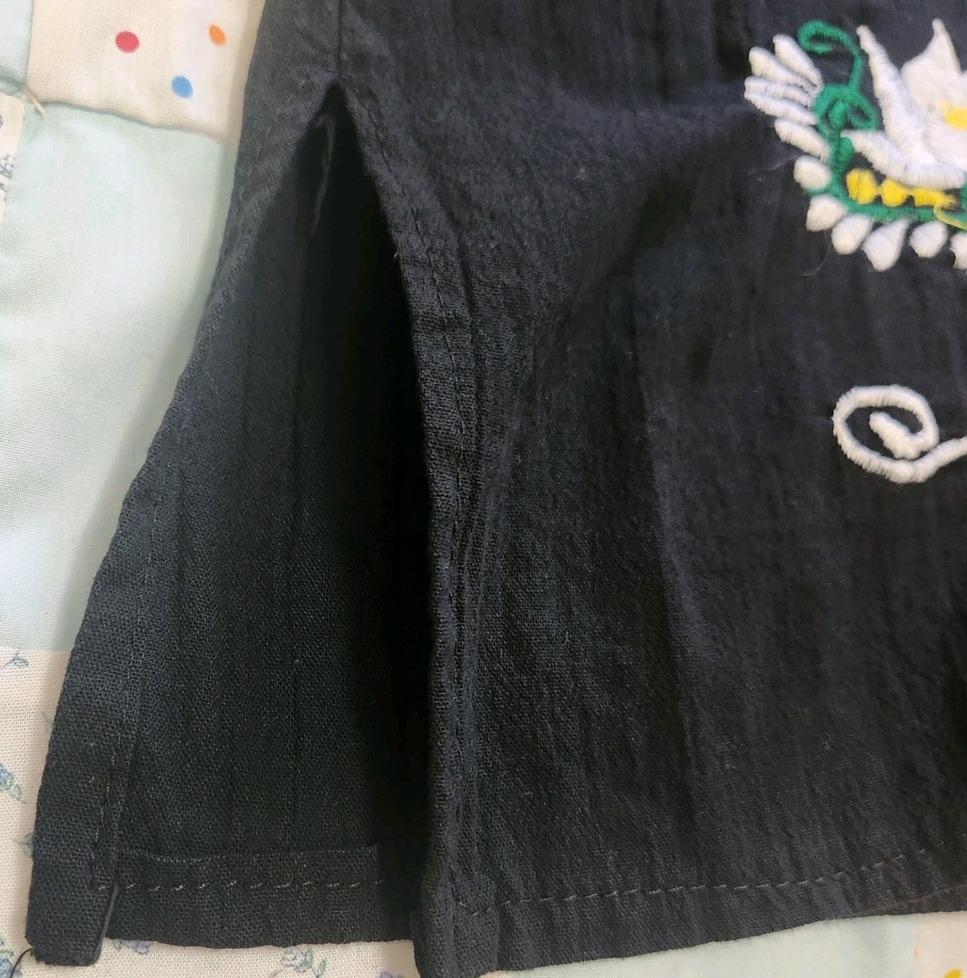 Vtg 70s Embroidered Ethnic Mexican Peasant Dress Boho Tunic L Black Lotus Resort