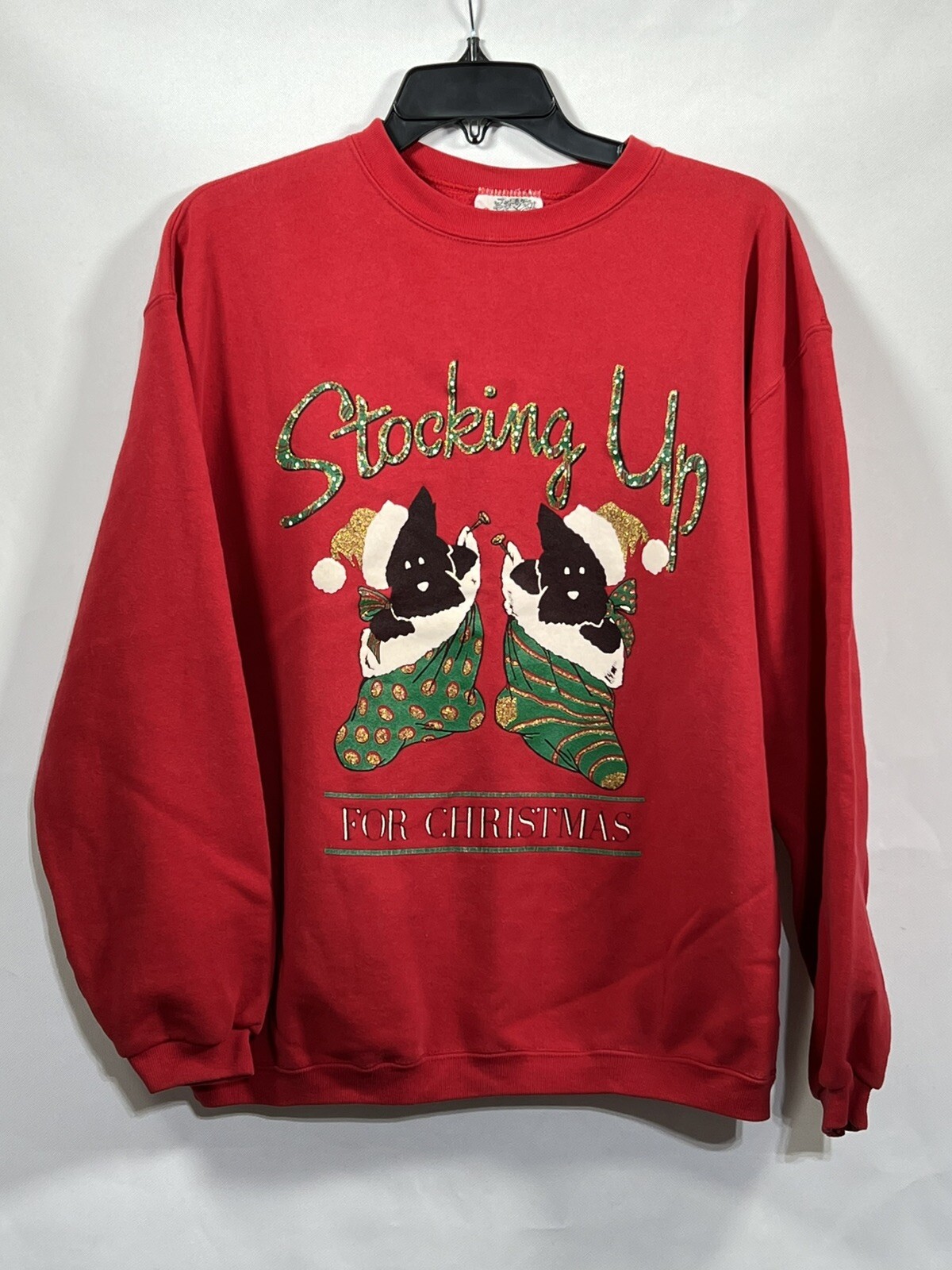 Vintage Christmas Pullover Sycamore Puffy paint Red Glitter Dogmom No Size Tag