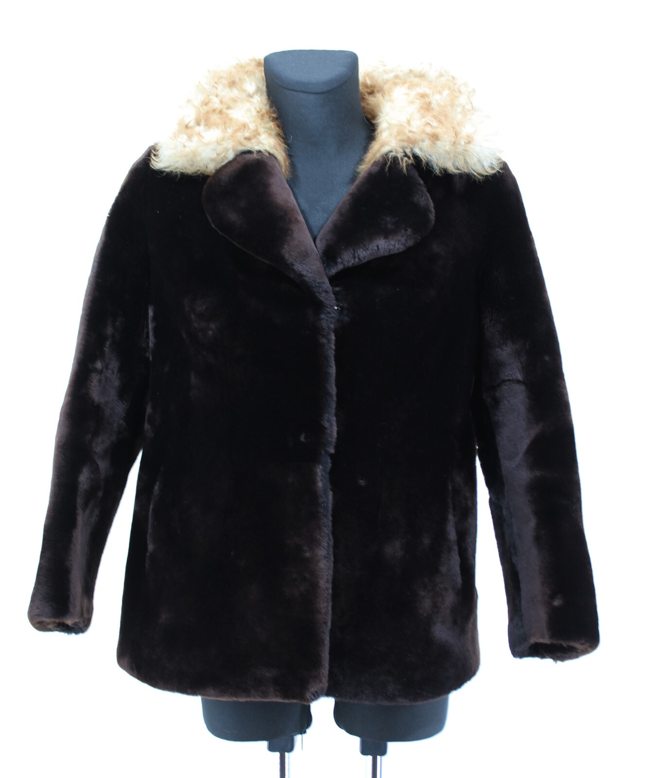 Rare Fur Jacket Real Fur Sheepskin Collar Vintage Brown Size 38/40 (N)