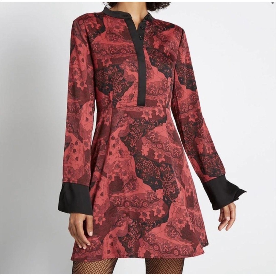 ModCloth Retro Romance Dress Size 10 Red Black Whimsical Fairy Gothic Indie