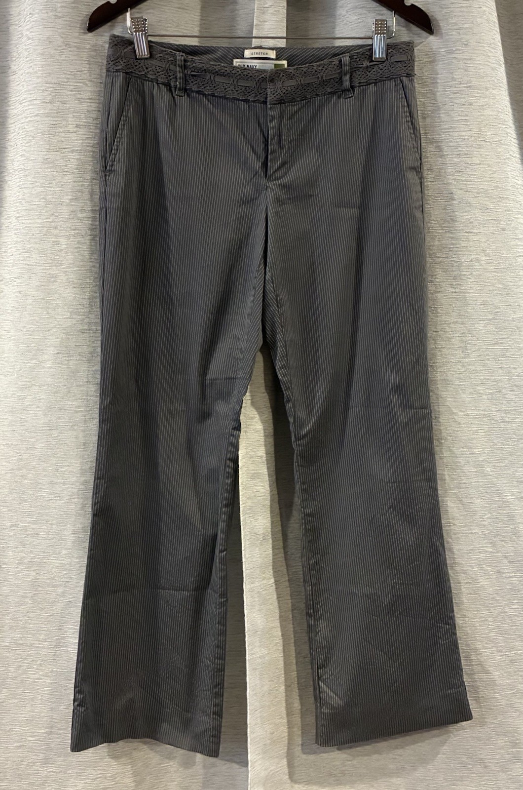 Vintage Y2K Old Navy Pants Womens 6 Gray Pinstripe Mid Rise Bootcut Academia