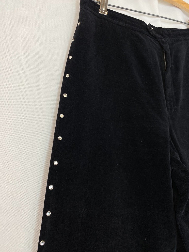 Vintage 1960s black velveteen wide leg pants S rhinestones high waist cotton