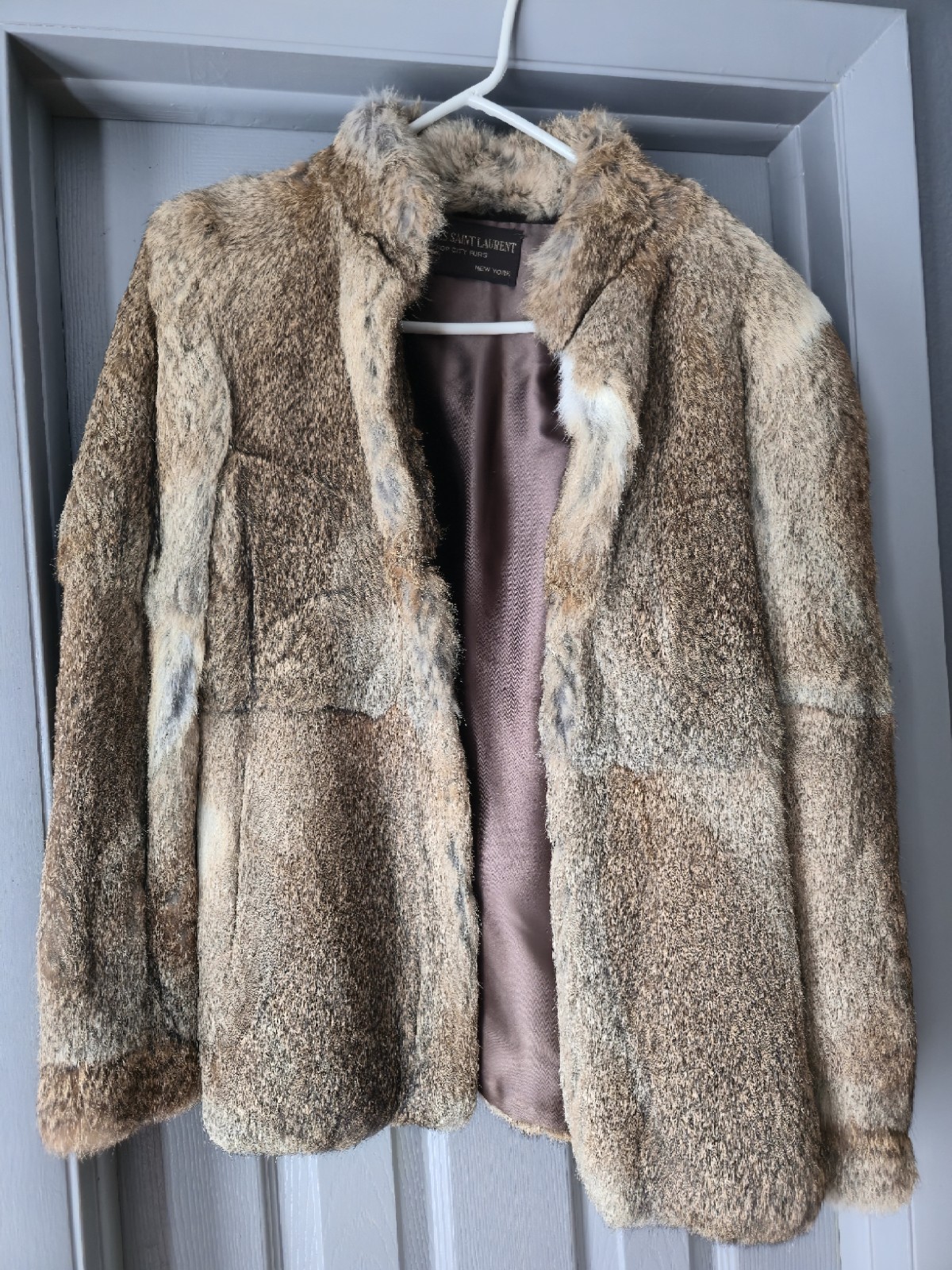 Jacques Saint Laurent Brown Beige Fur Coat Women’s Regular Paris New York Style