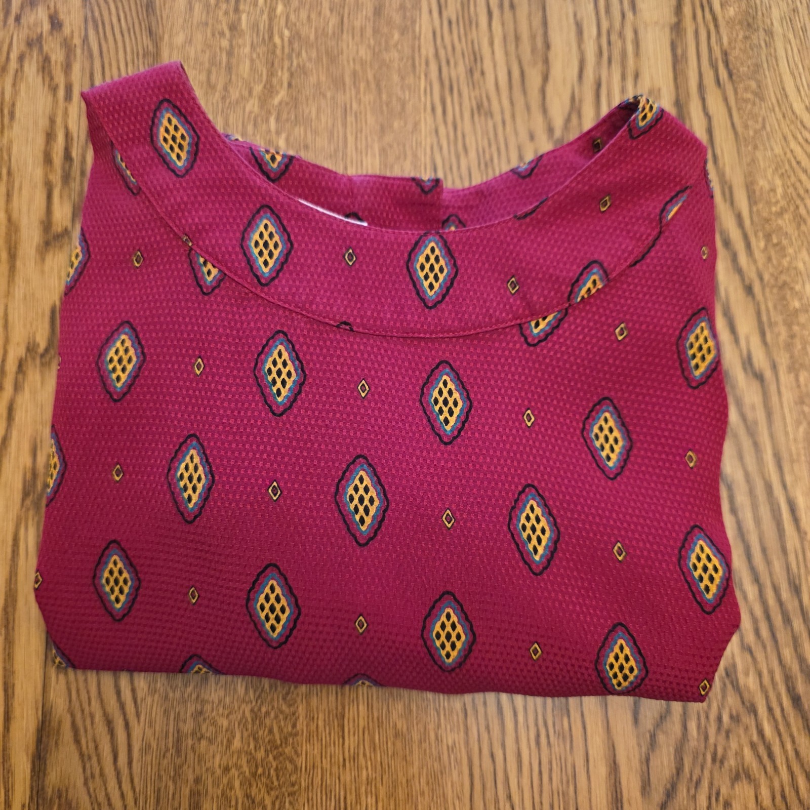 100% Silk Womens Size 8 Constance Saunders Richard Warren Blouse Geometric 80s