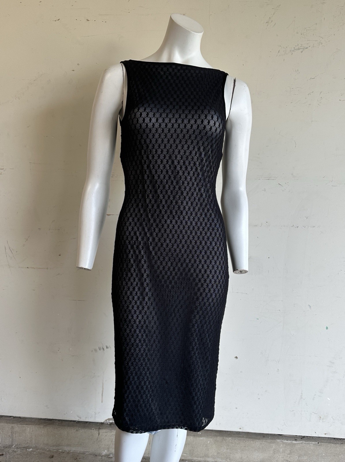 Vintage 90s Y2K Bebe Moda Mesh Black And Silver Dress Minimalistic Goth Grunge