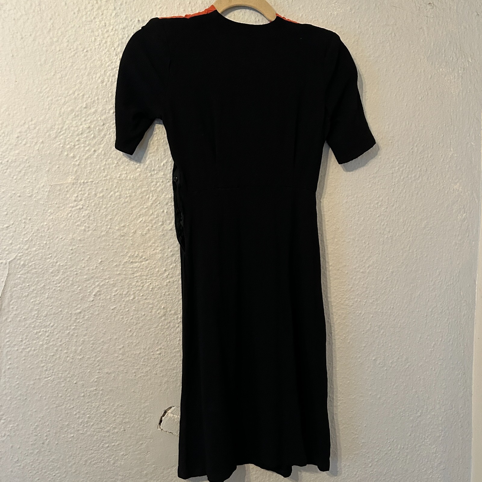 Vintage 40s Womens XS Black Crepe Rayon Dress Cocktail Two Tone Rockabilly VLV