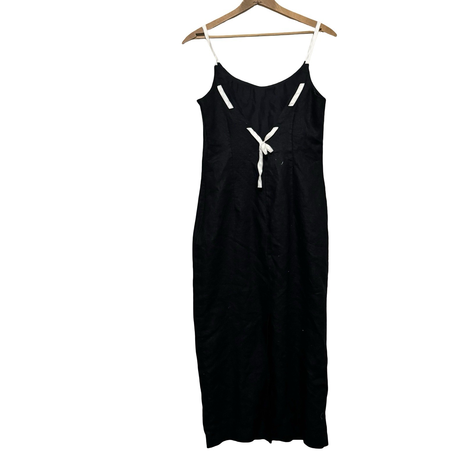 Vintage Althuser 100% Linen Slip Dress size 4 black low back classic shift