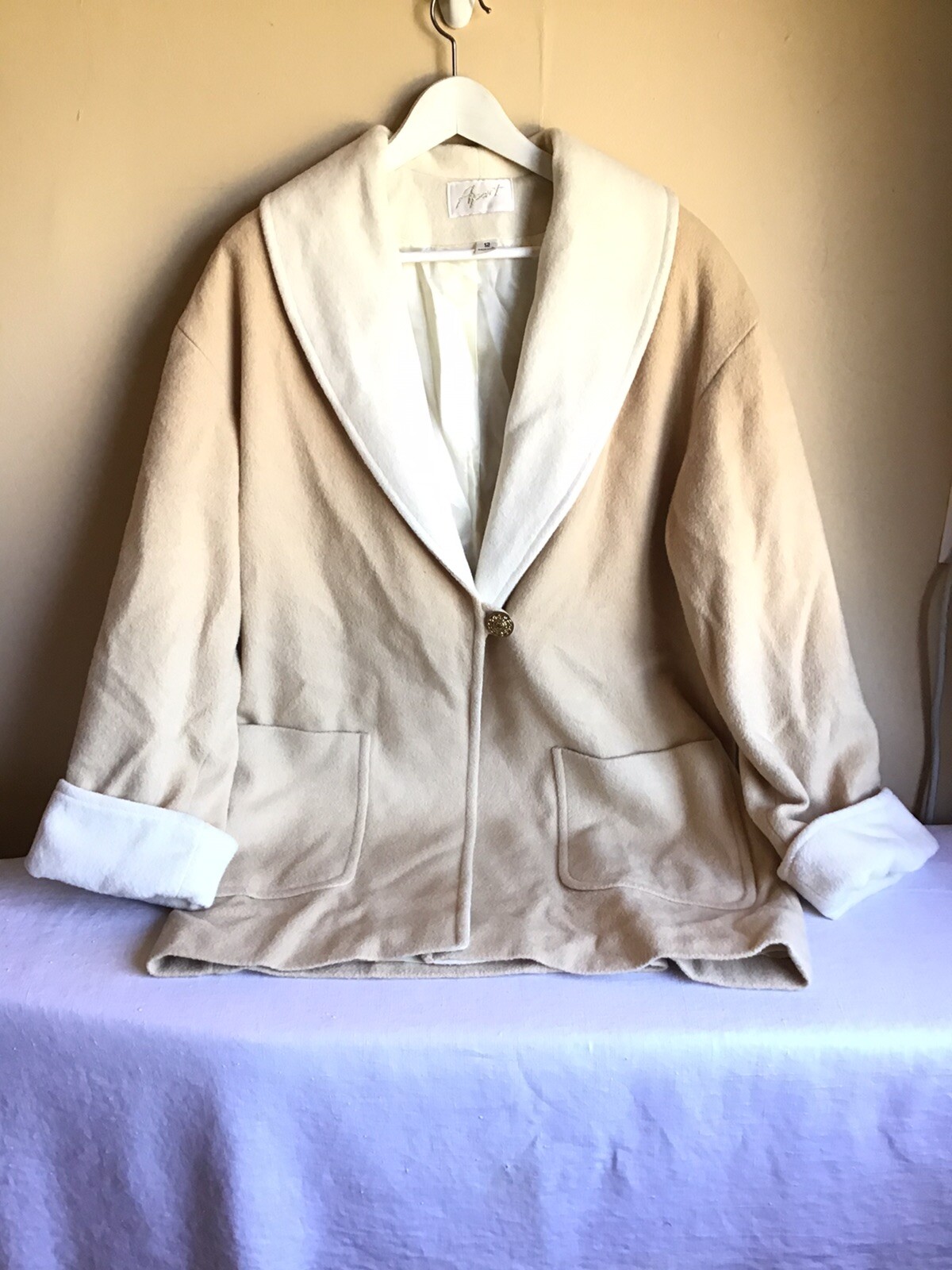 Vintage Apart Womens Long Sleeve Cream Beige Cuff Sleeve Jacket Size 12 USA