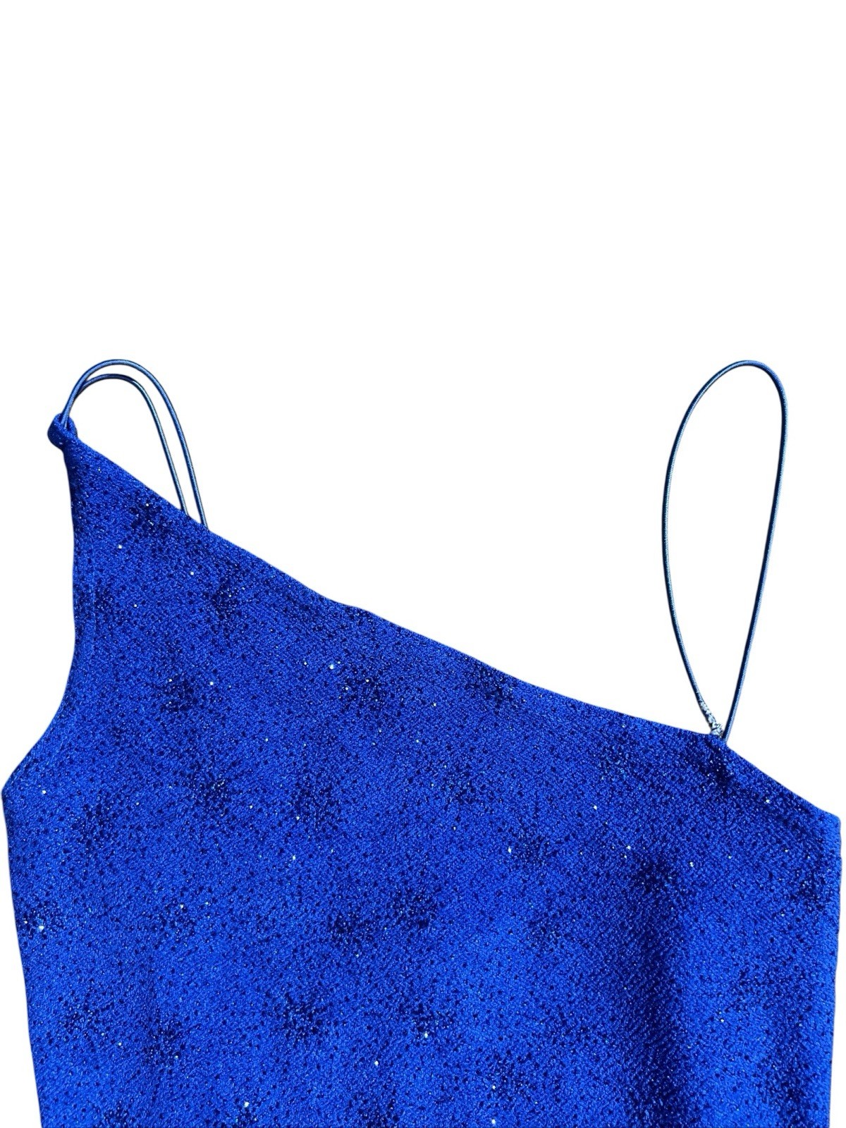 Vtg 1990s Royal Blue Sparkly Slinky Strapless Dress Sz S Byer Too! NWT Defects