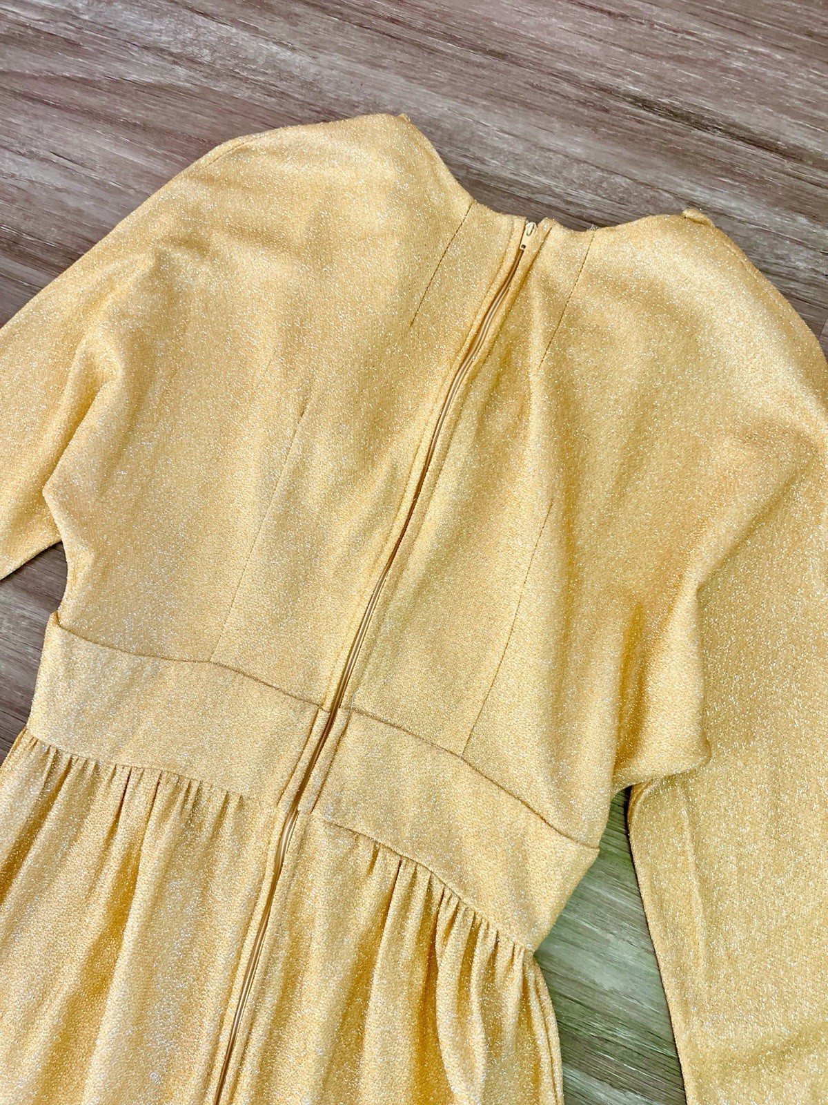 Vintage 1970s Gold Sparkly Dress Lurex Collar Glam Glamorous Maxi 70s Disco