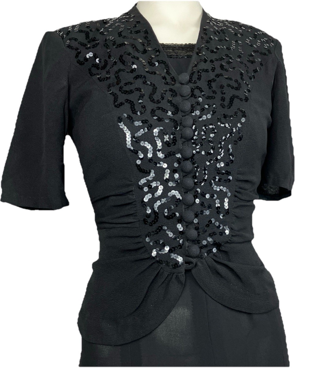 Vintage Late 30s Early 40s WWII Glamorous Sequin Cocktail Jacket Ruching