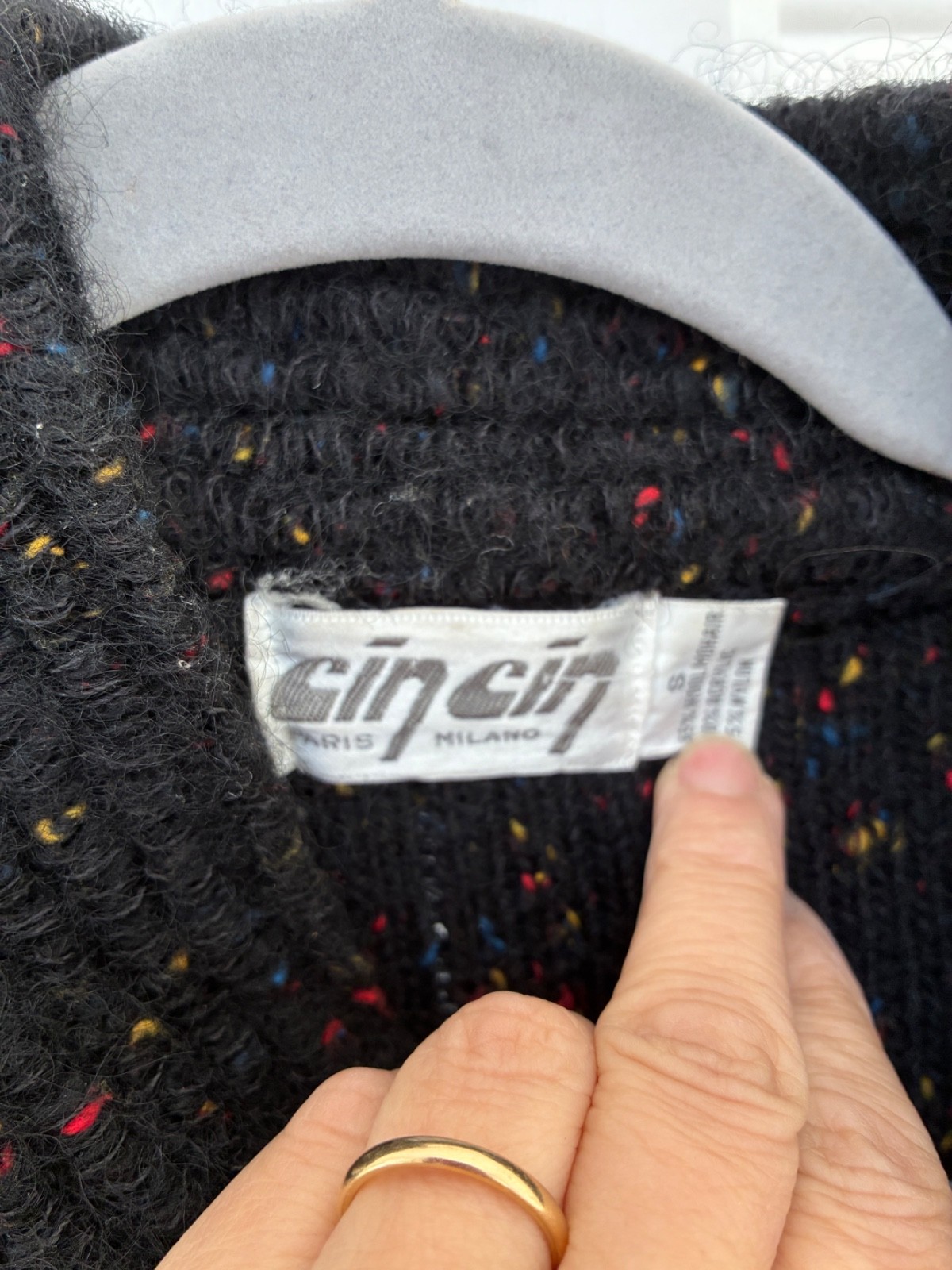 Vintage Sweater Jacket Black Wool Confetti Yarn Speckled Cin Cin 1970’s 1980’s