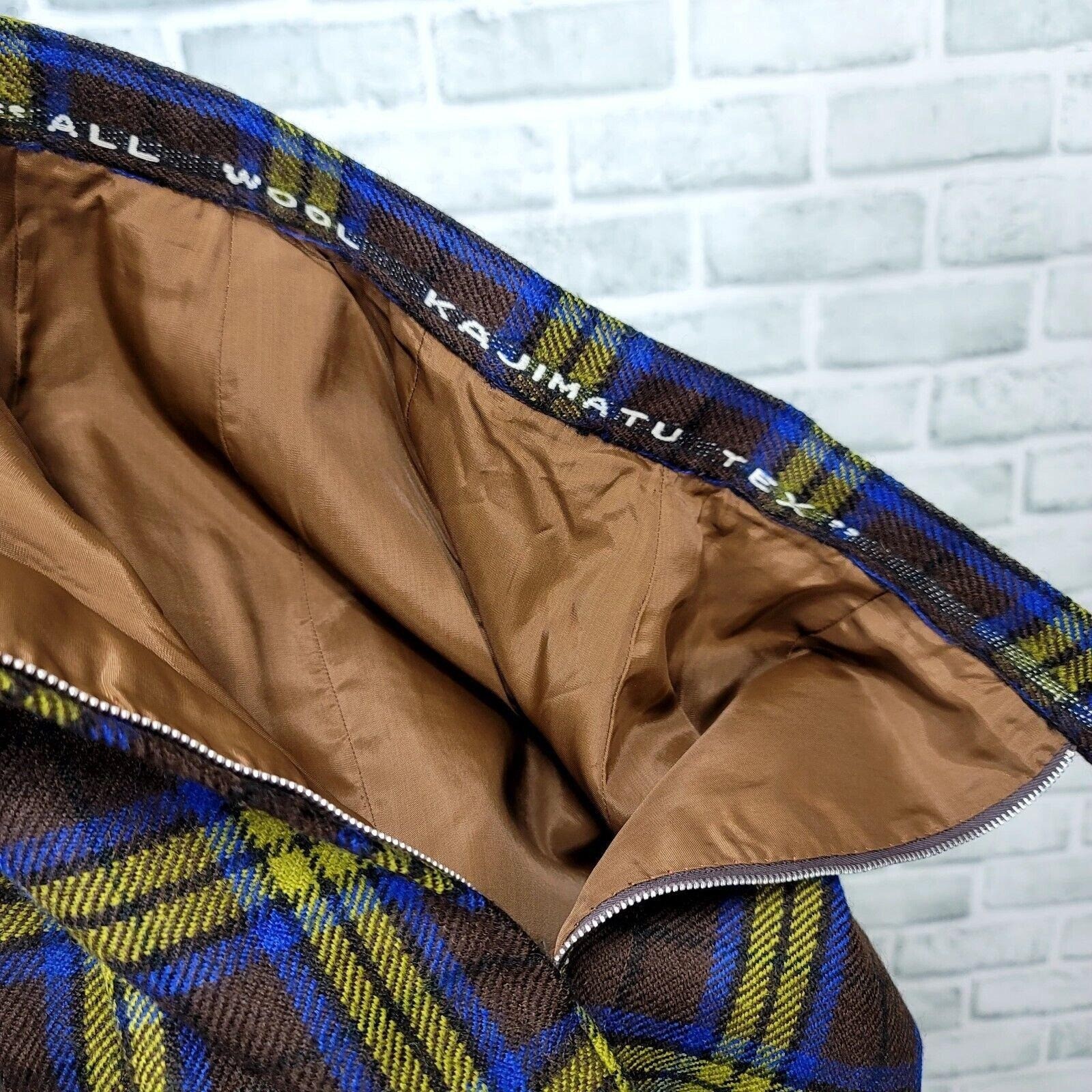 Vintage 60s Kajimatu Japan Wool Plaid Pantsuit Brown Blue Yellow Tartan Mod Set