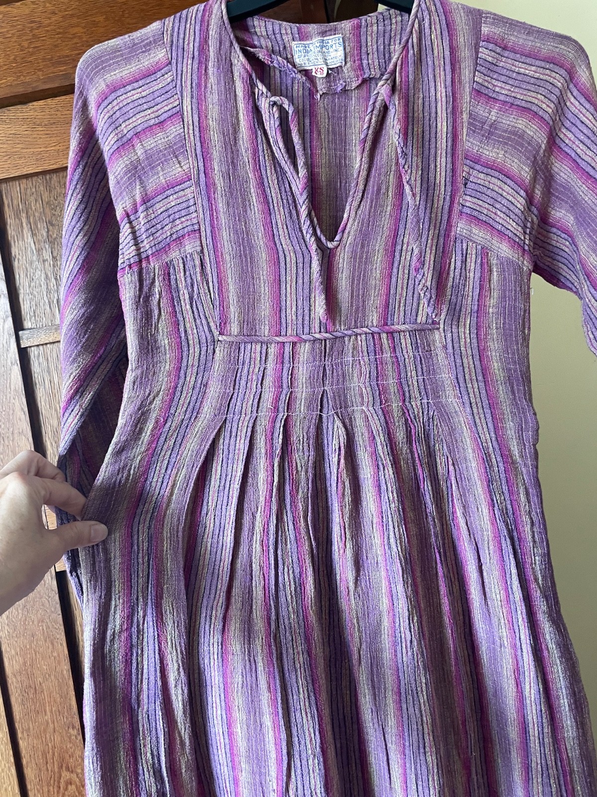 India Imports Rhodes Island XS Vintage 1970s cotton gauze maxi peasant dress