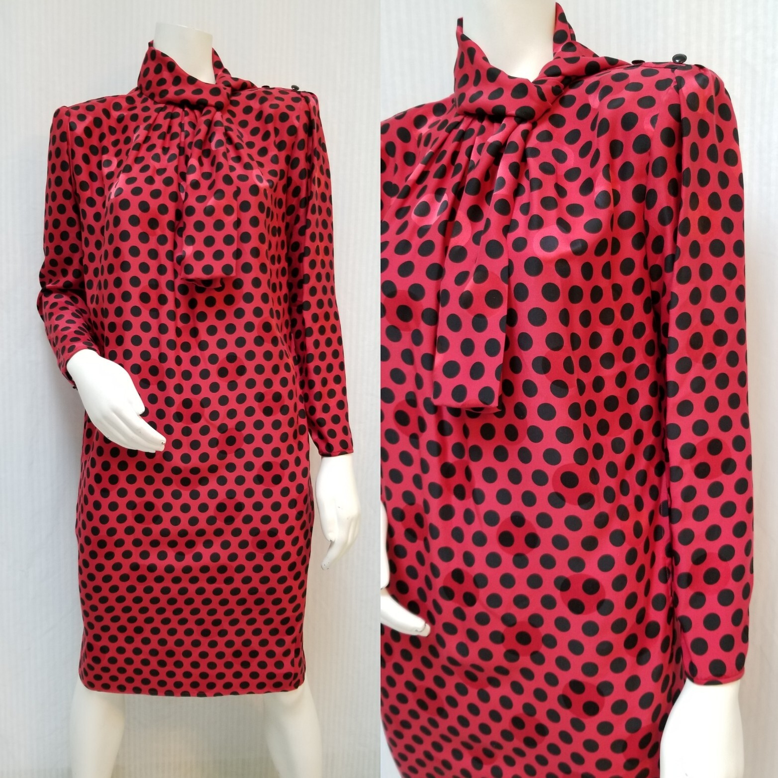 Vintage 1980’s Emanuel Ungaro Red Black Polka Dot Silk Dress – Size S/M