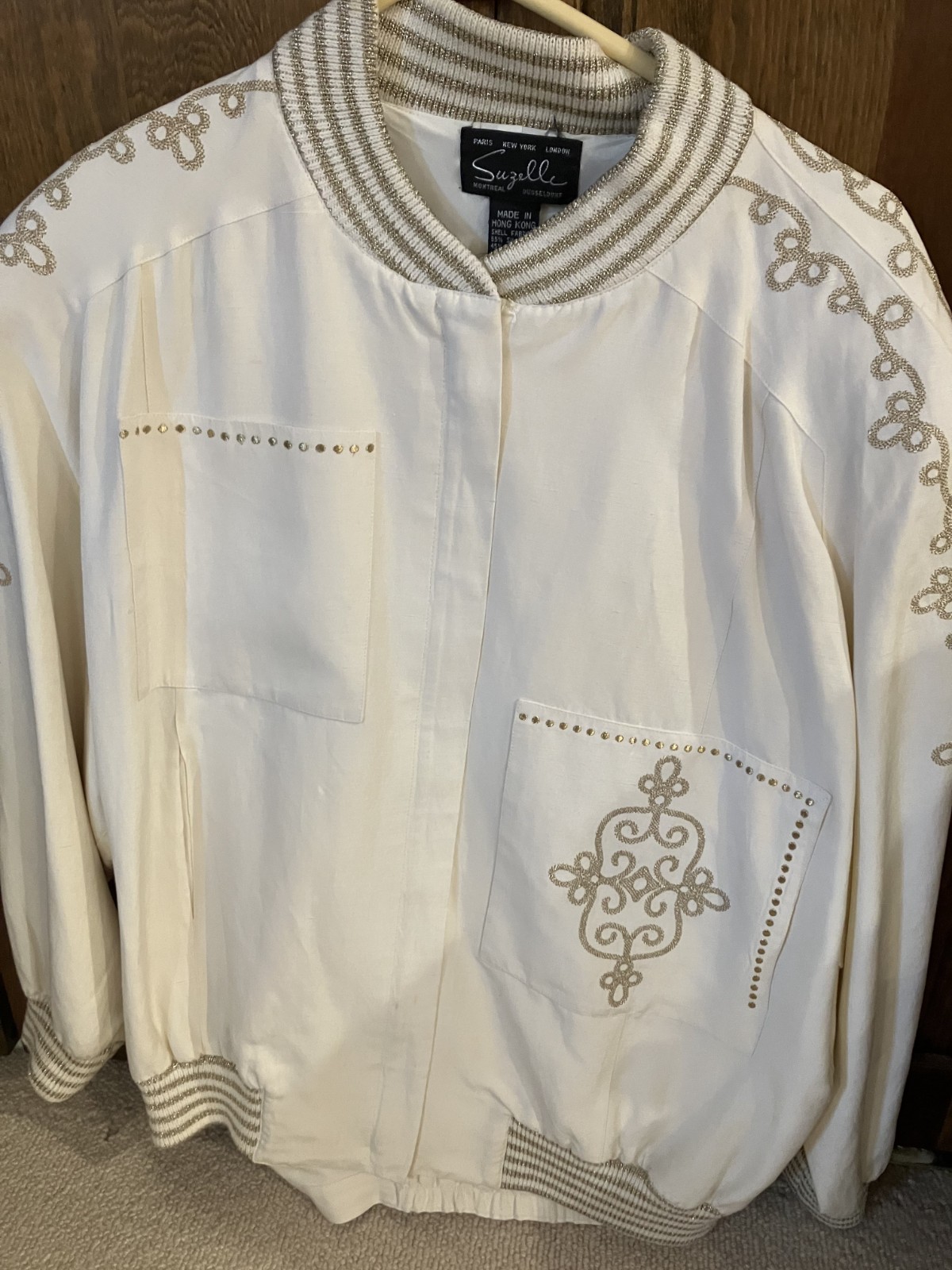 Suzelle Vintage Woman’s Silk Linen 2 Pc. Jacket and Pants Size M Ivory- Pants 10