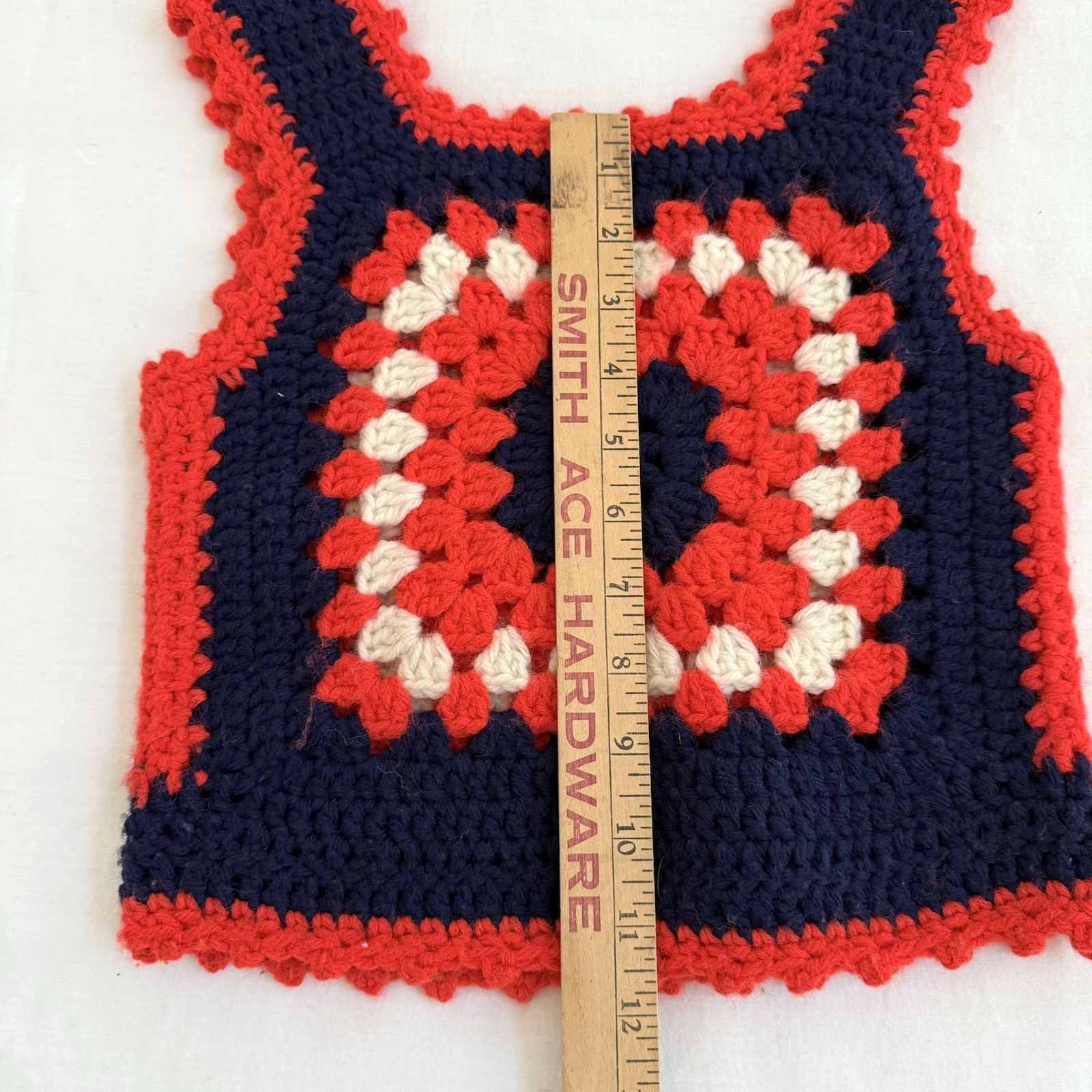 Vintage Handmade Crochet Tank Top Women’s XS Granny Square Red Blue Boho Hippie