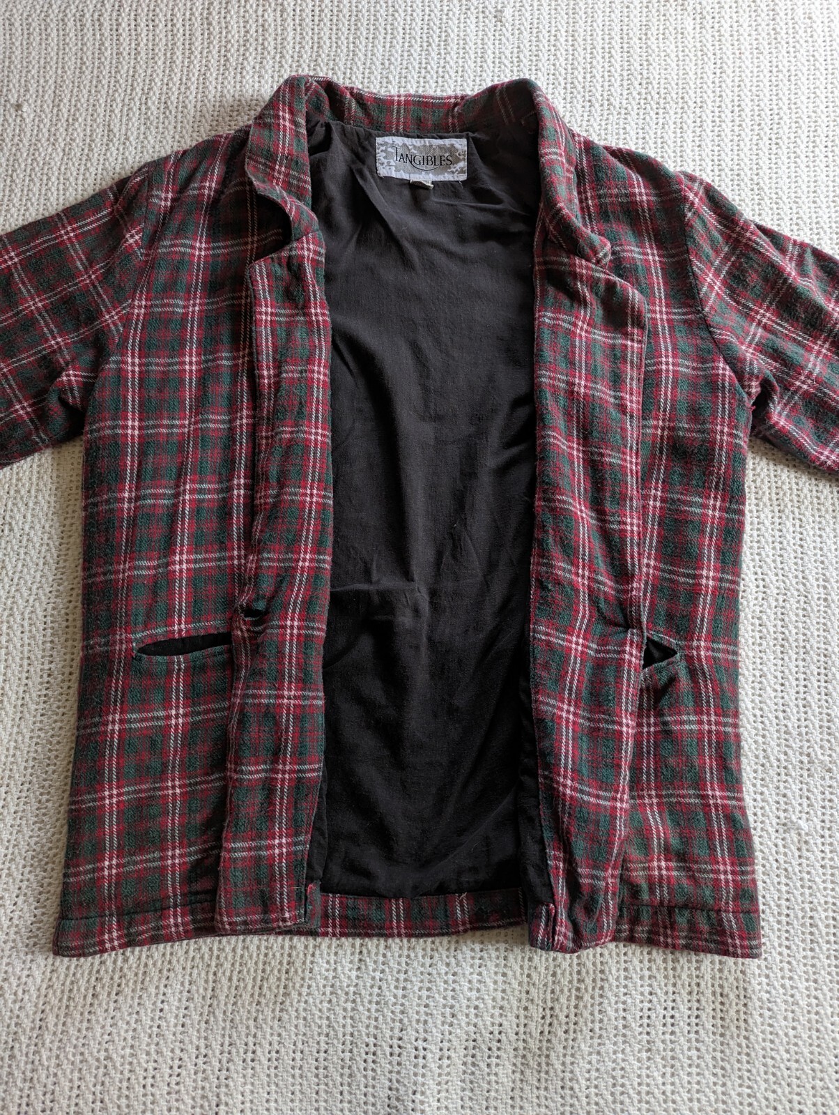 VTG Tangibles Shirt Jacket Blazer 1 Button Front Red Plaid Flannel Womens Medium