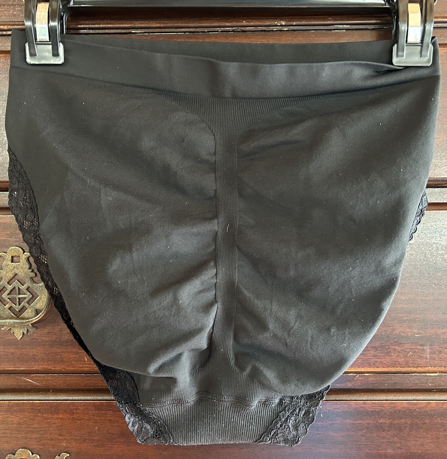 Vtg CACIQUE Tactel Nylon Lace Trim Hi-Cut 18/20 Black Shaping Panties #258
