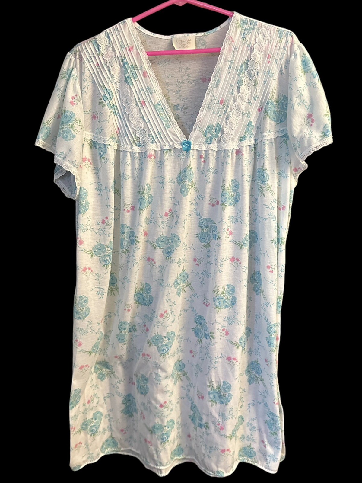 Vintage Carriage Court Woman Women’s 1X Cap Short Sleeve Floral Nightgown VGC