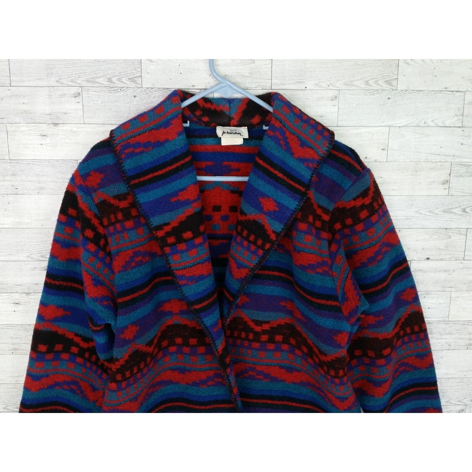 Vintage 80s Jo Hardin Red Blue Southwestern Western Aztec Jacket Coat Size 8