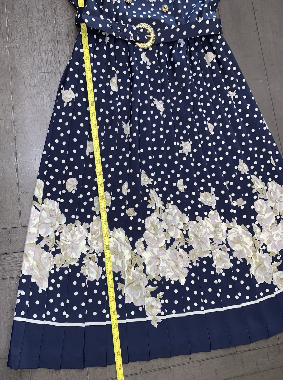 B7 80s SZ 12 BRELI ORIGINALS SILKY BELTED DRESS NAVY FLORAL PAD SHOULDER PLEATED