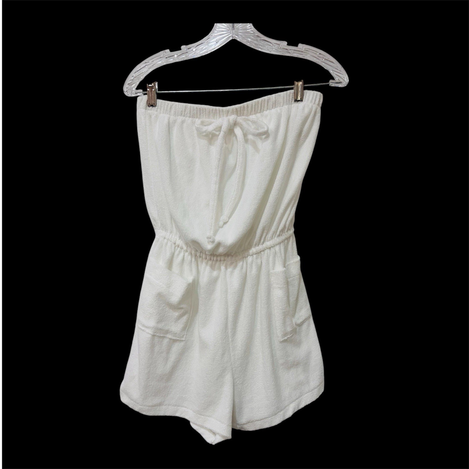 VTG 70s White Terry Short Romper CoverUp Strapless Halter Beth Michaels Medium