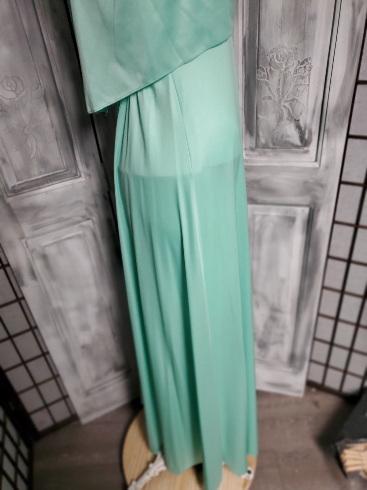 Vtg 70s Sleeveless Ruffle Layer Prom Dress M Maxi Long Bridesmaid Minty Green