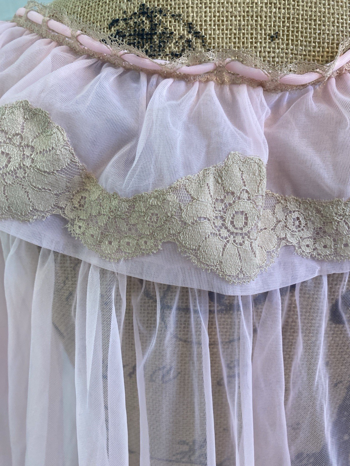 Vintage Lisette Chiffon Pink Lace Trim Sheer Peignoir Robe Large New Old Stock