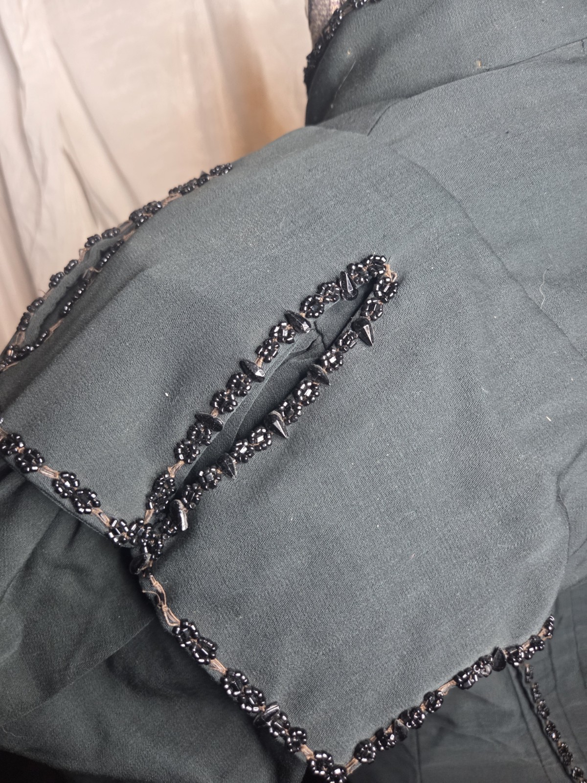 Deep Hunter Green Victorian Cotton Blend Bodice w/ Jet Black Bead Trim