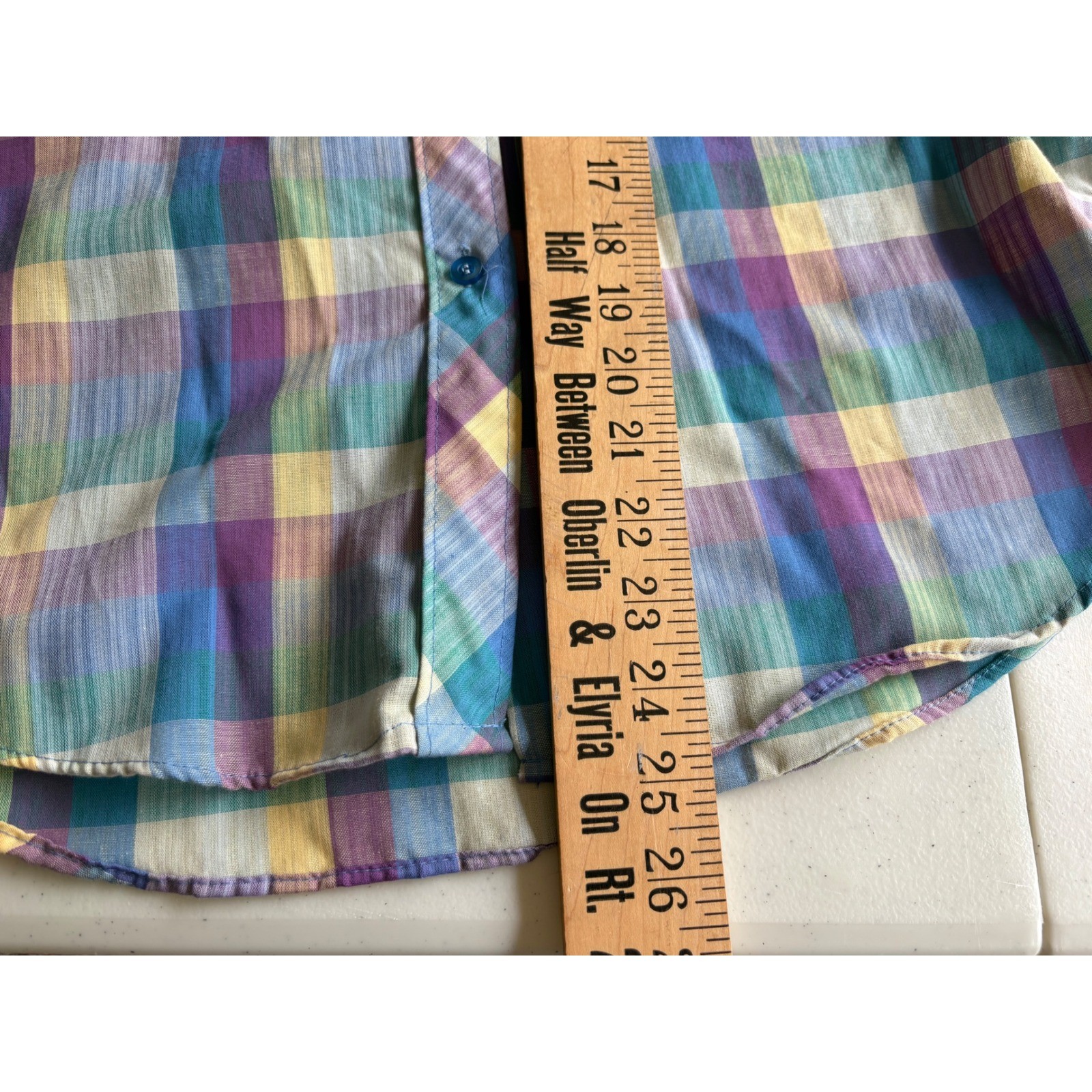 Cheryl Tiegs Rainbow Plaid Puff Sleeve Button Down Shirt Womens M Vintage 80s