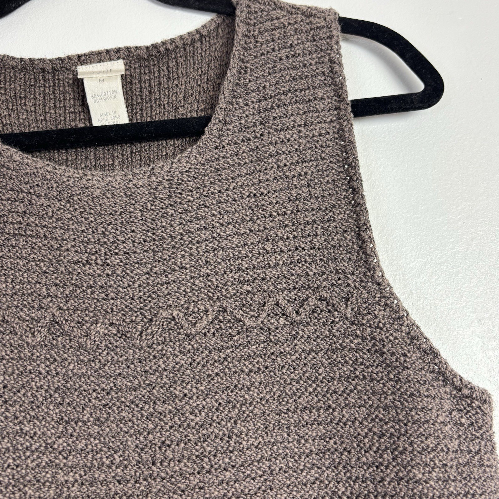 Vtg Rare Knit Dress 90s J Jill Crochet M Brown Sleeveless Shift Ribbed Cotton