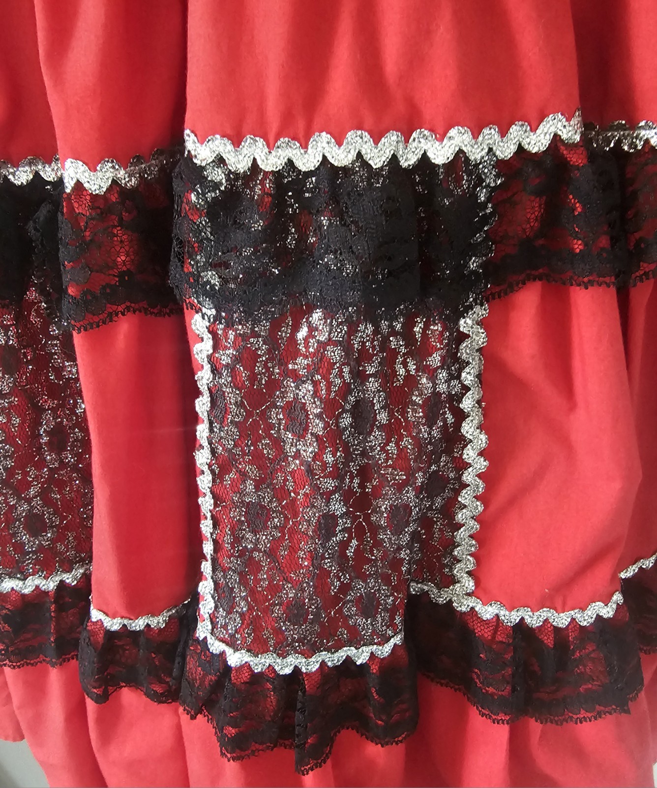 Vintage Pete Bettina Red Silver Black Lace Square Dancing Dress Dance Rockabilly
