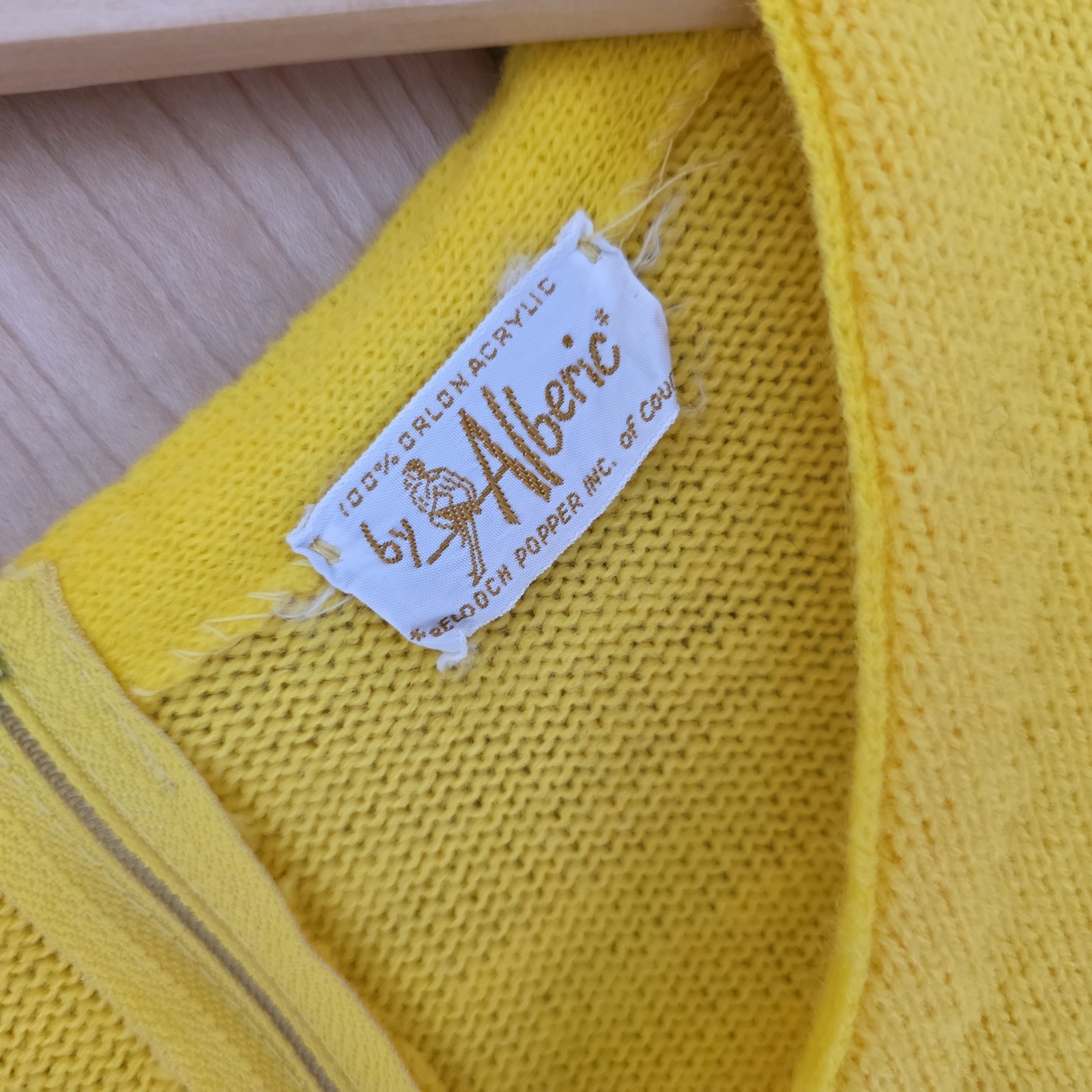Alberic Beldoch Popper Vintage 60s Yellow Orlon Acrylic Belted Sweater Dress
