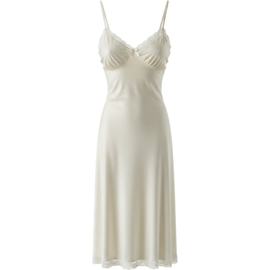 Vintage Mel-Lin Ivory Nylon Lace Trim Full Slip Dress Adjustable Straps Size 38