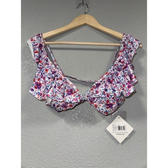 VYB Vicious Young Babes Sweet Shop Floral Ruffle Bikini Top Medium NWT