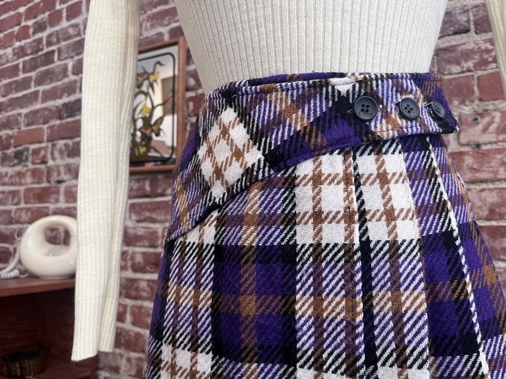 70s Vintage Ultra Mod Plaid A-Line Mini Skirt Purple Size 26.5” Waist