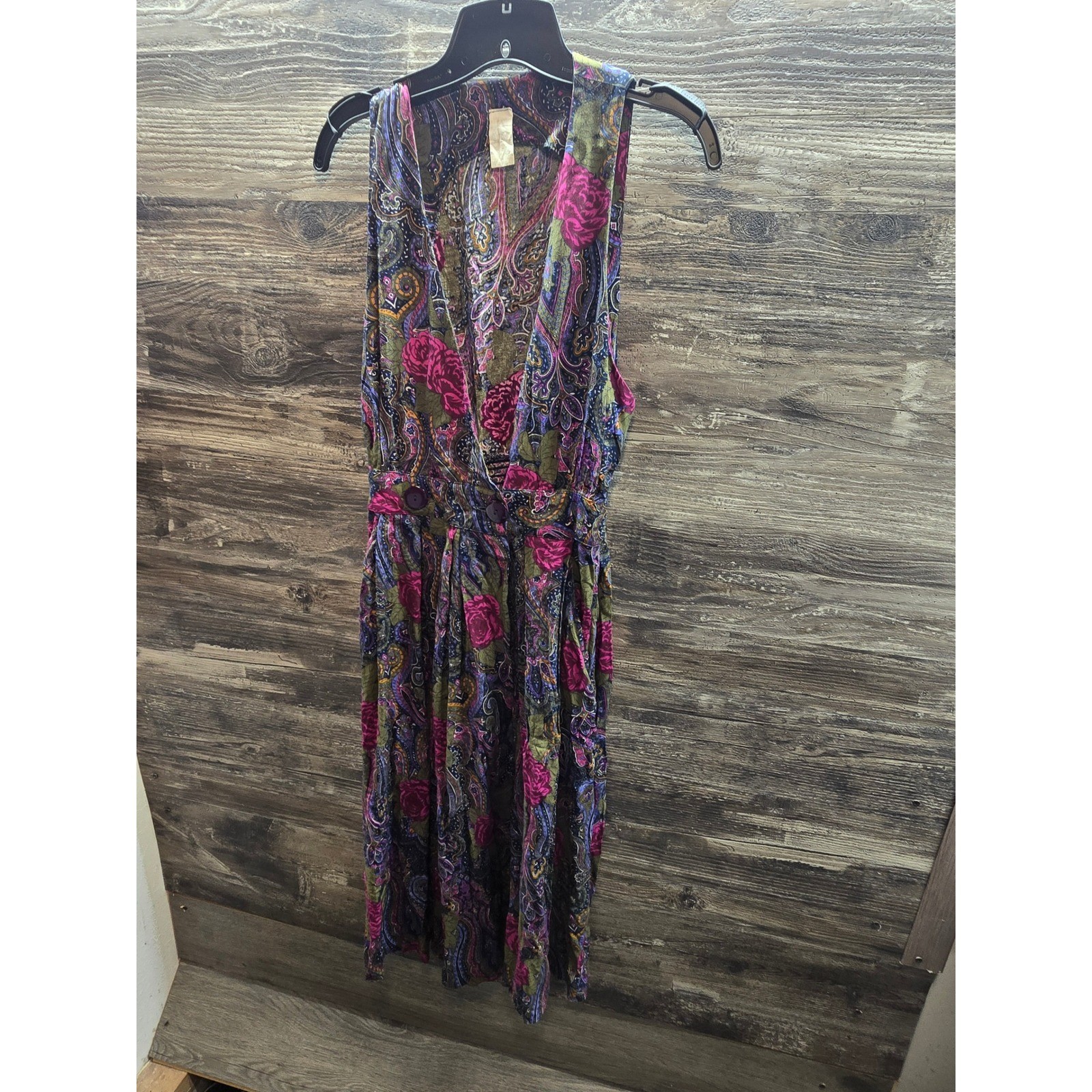 Vintage Paisley Floral Rose Midi Dress Womens 8 Sleeveless Rayon Boho Made n USA