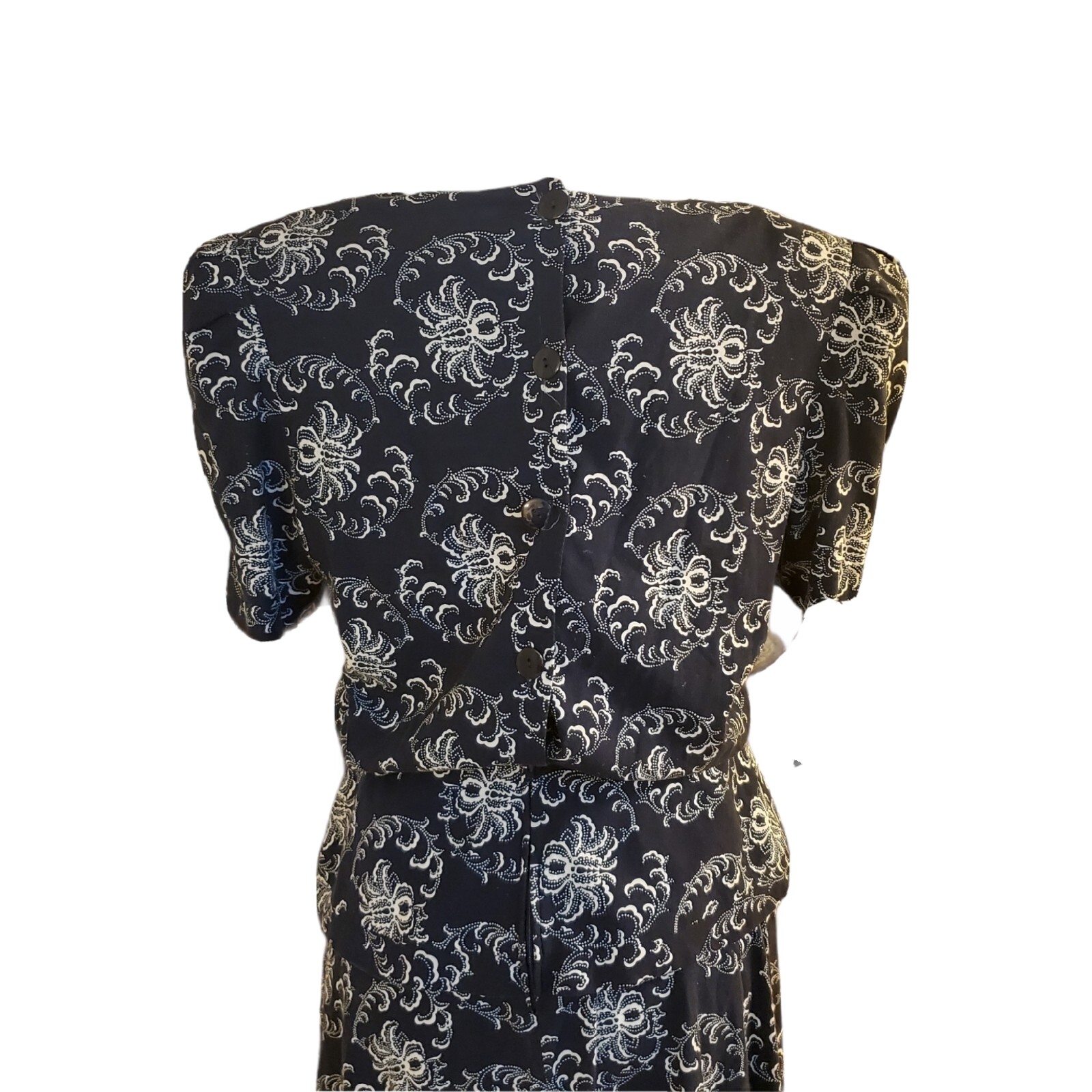 VTG 80s Lisa Petites Women’s 12 Dress Cottagecore Crochet Collar Navy Blue