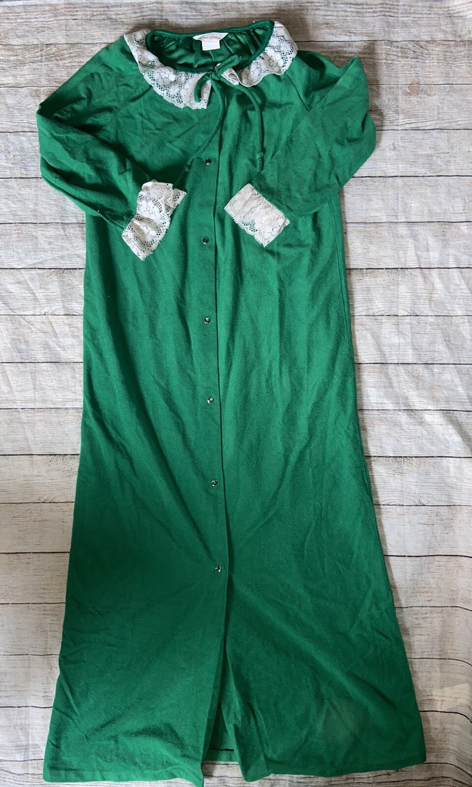 Vtg Emerald Green Dan Ellen House Coat Robe Womens Small A1