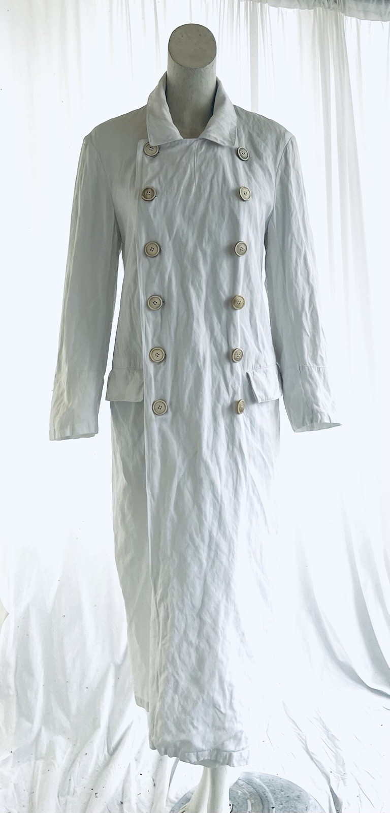 Dries Van Noten Vintage White Cotton Maxi Greatcoat Double Breasted